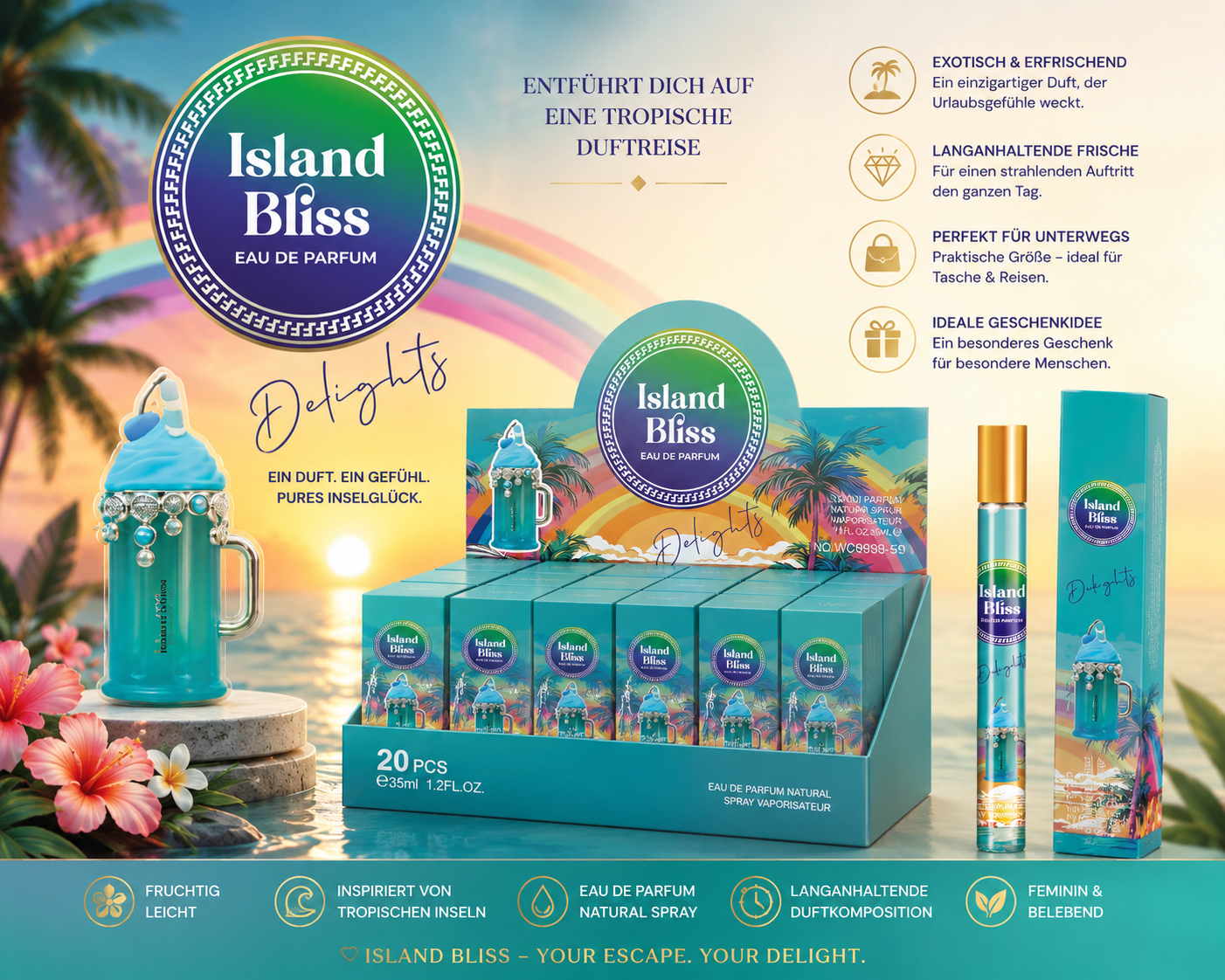 🌴 Island Bliss Eau de Parfum 35 ml – Tropische Frische & Exotische Eleganz ✨💙🌺🌈