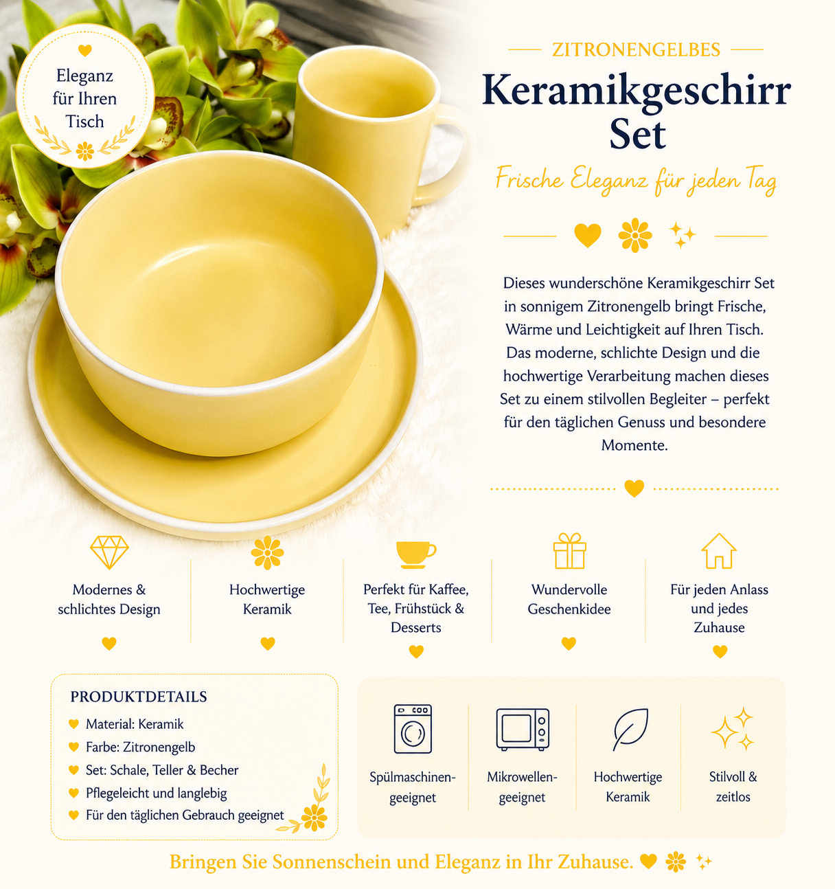 🌼 💛 Pastellgelbes Keramikgeschirr Set 💛
🌼 Frische Eleganz für jeden Tag 🌼 – 3-teiler
