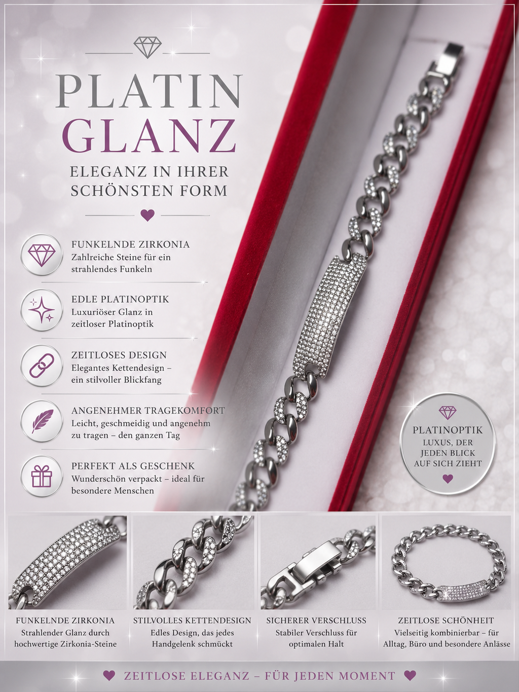Royal Platinum – Funkelndes Armband mit Zirkonia 💎🤍✨