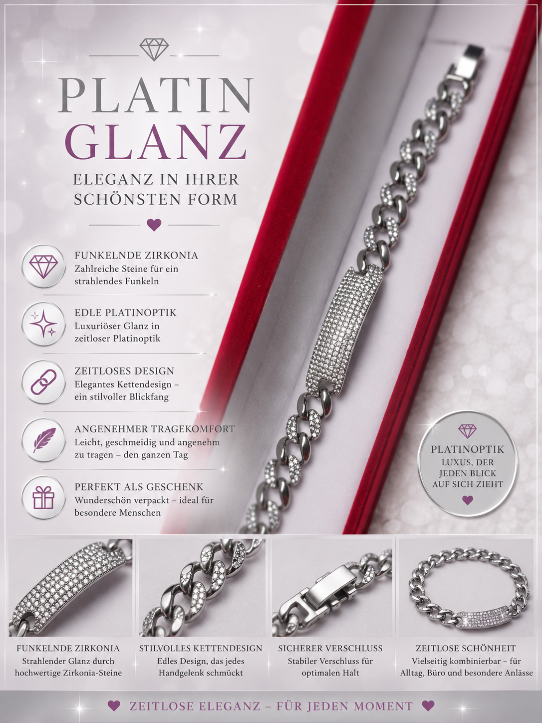 Royal Platinum – Funkelndes Armband mit Zirkonia 💎🤍✨