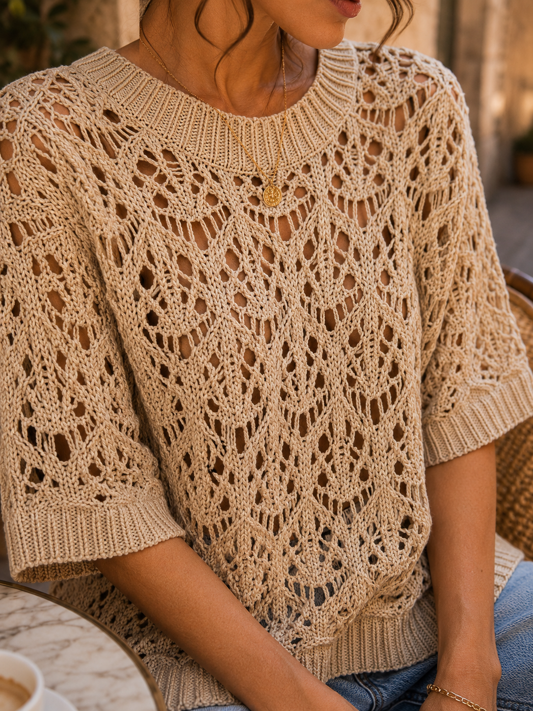 ✨ Eleganter Ajour-Pullover in Beige – Made in Italy 🇮🇹