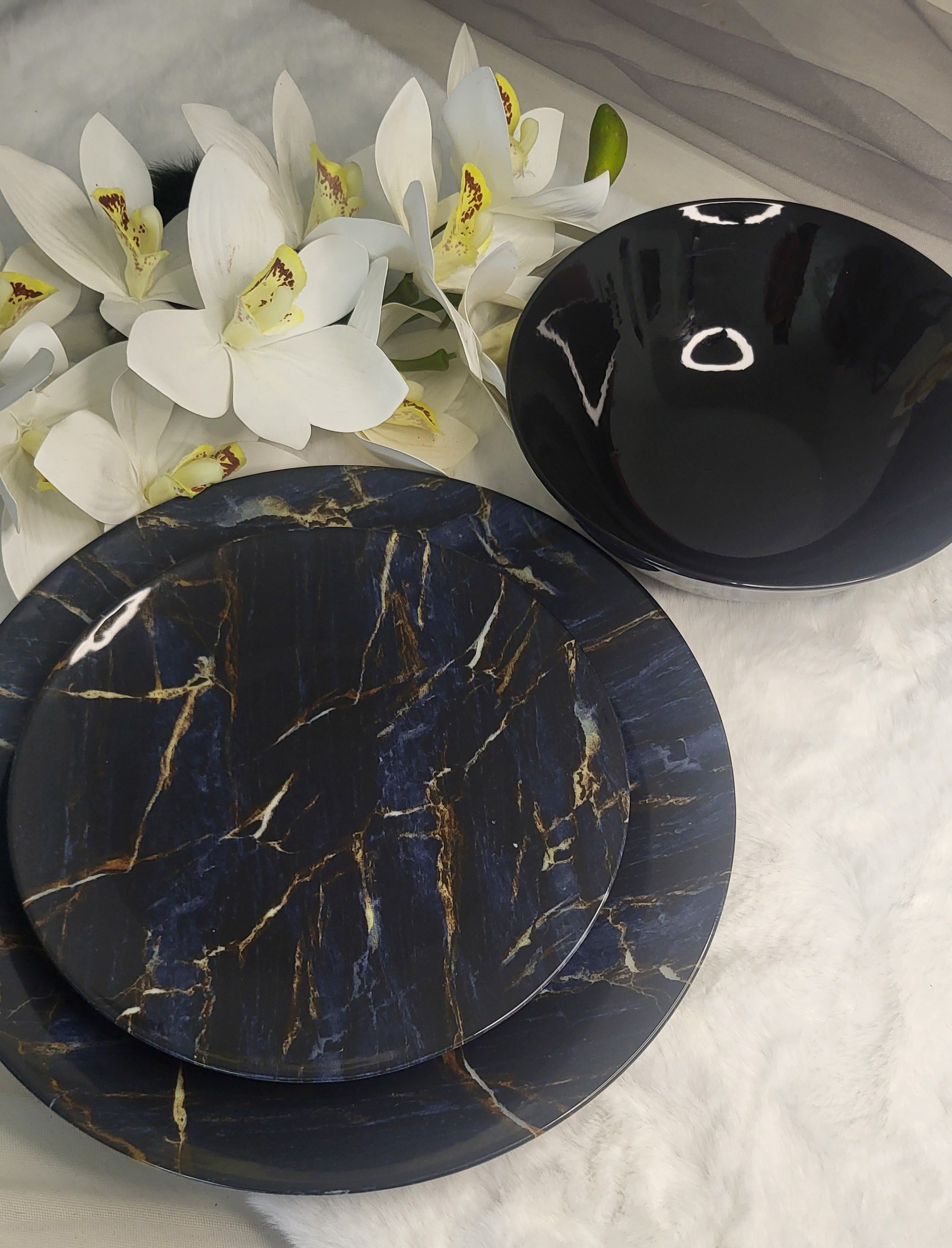 🖤 Dessertset Black Marble – 3-teilig