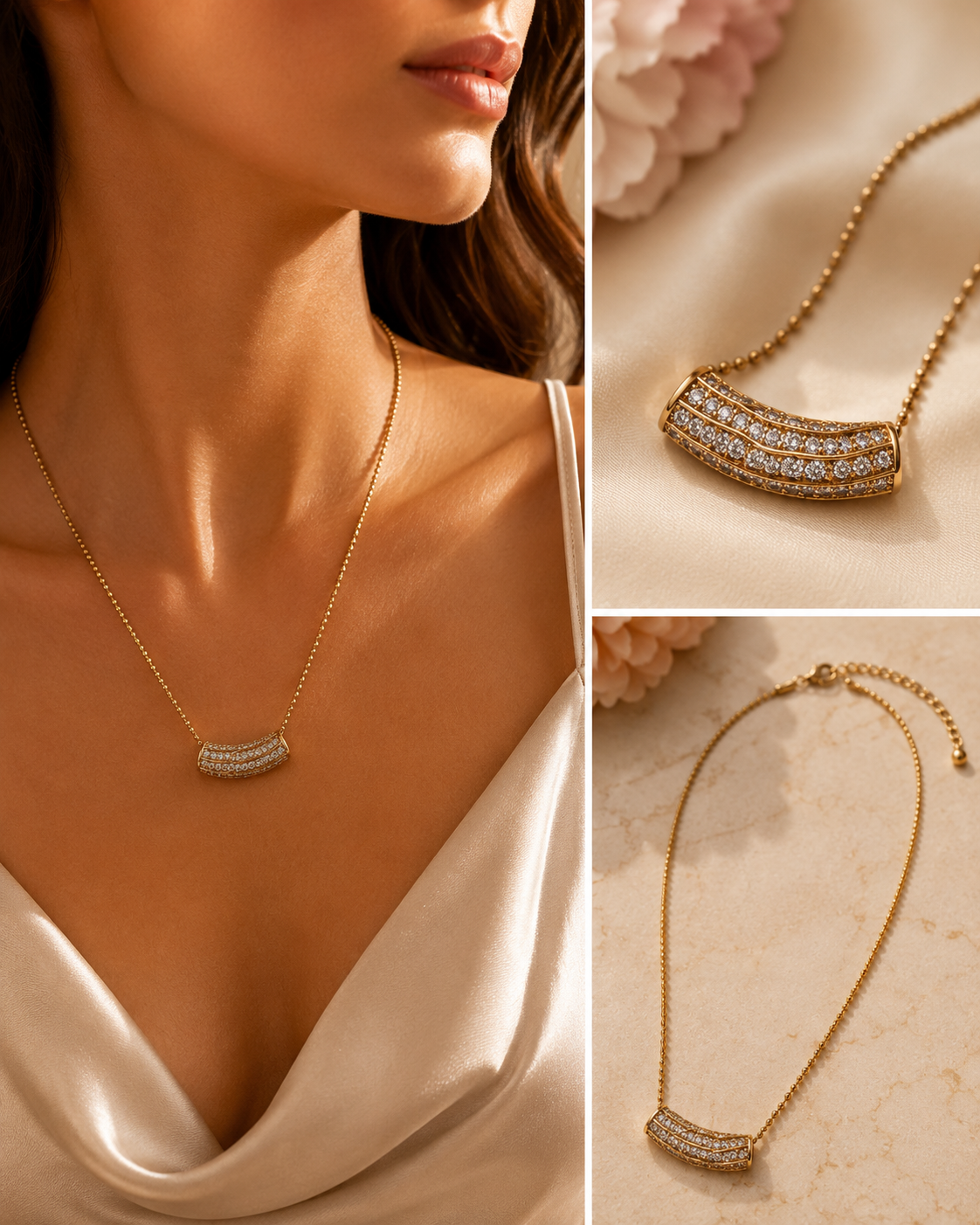 Golden Wave – Halskette mit Zirkonia