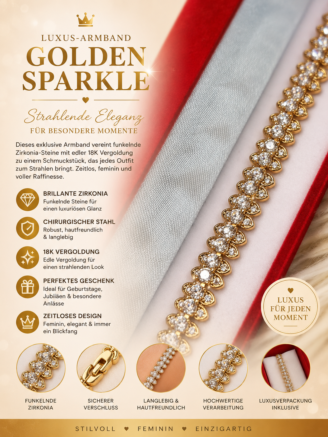 👑 Luxus Armband „Crystal Blossom“ – Funkelnde Eleganz in Gold 💎🌸