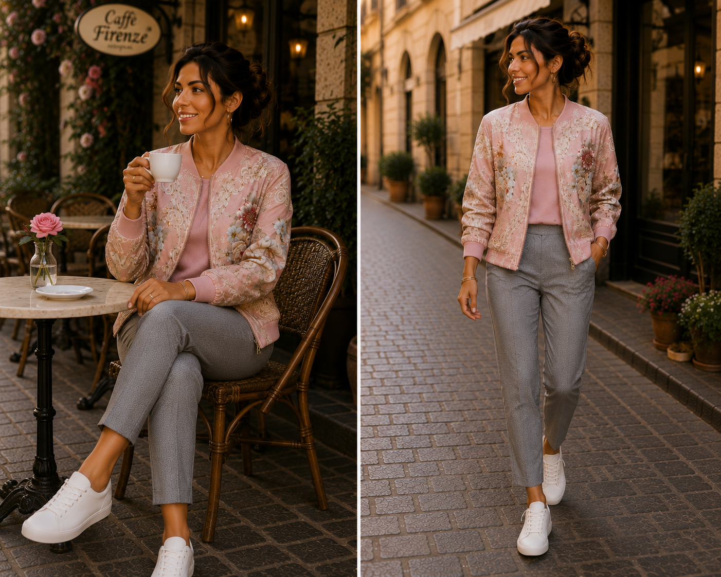 Elegante Bomberjacke mit exklusiver Blumenstickerei – Puderrosa | Made in Italy 🇮🇹