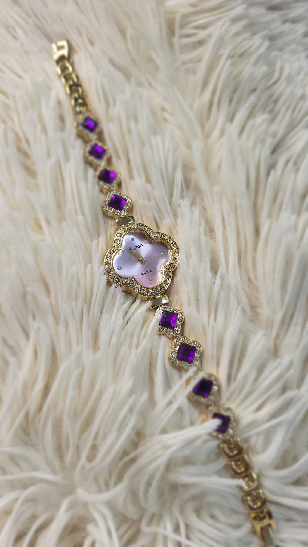 👑 Luxus Damenuhr „Amethyst Blossom“ – Gold & Violett 👑