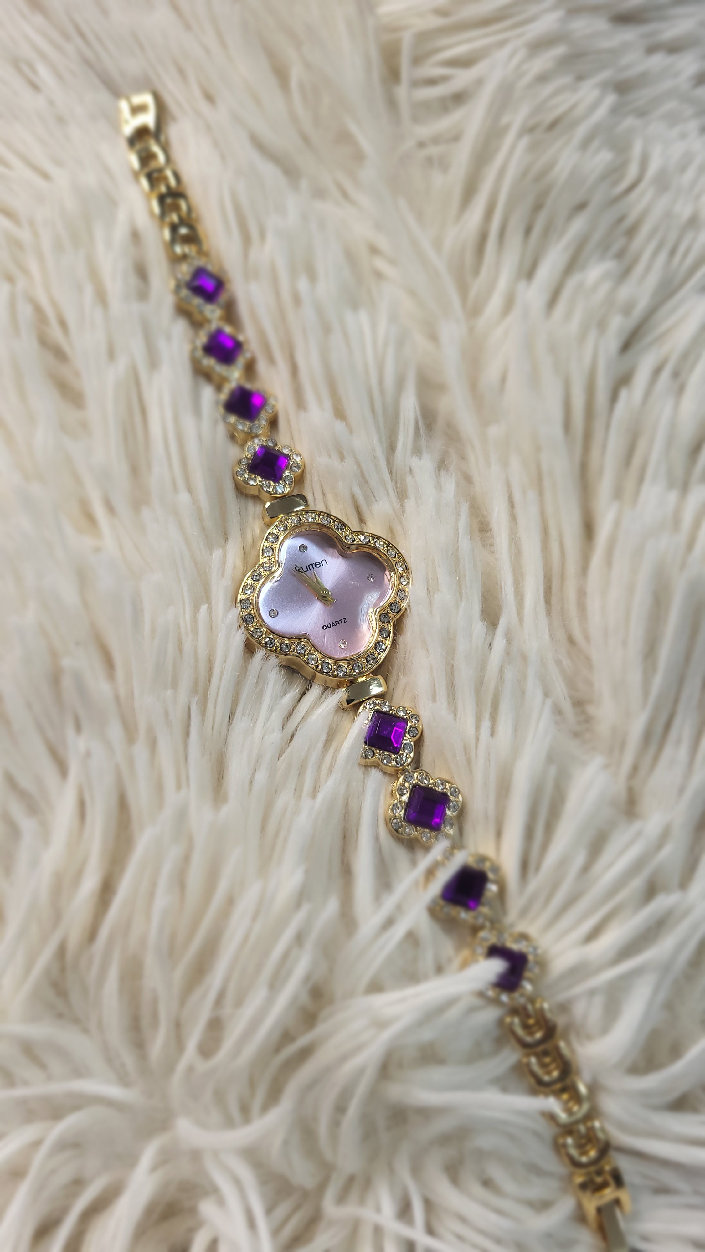 👑 Luxus Damenuhr „Amethyst Blossom“ – Gold & Violett 👑
