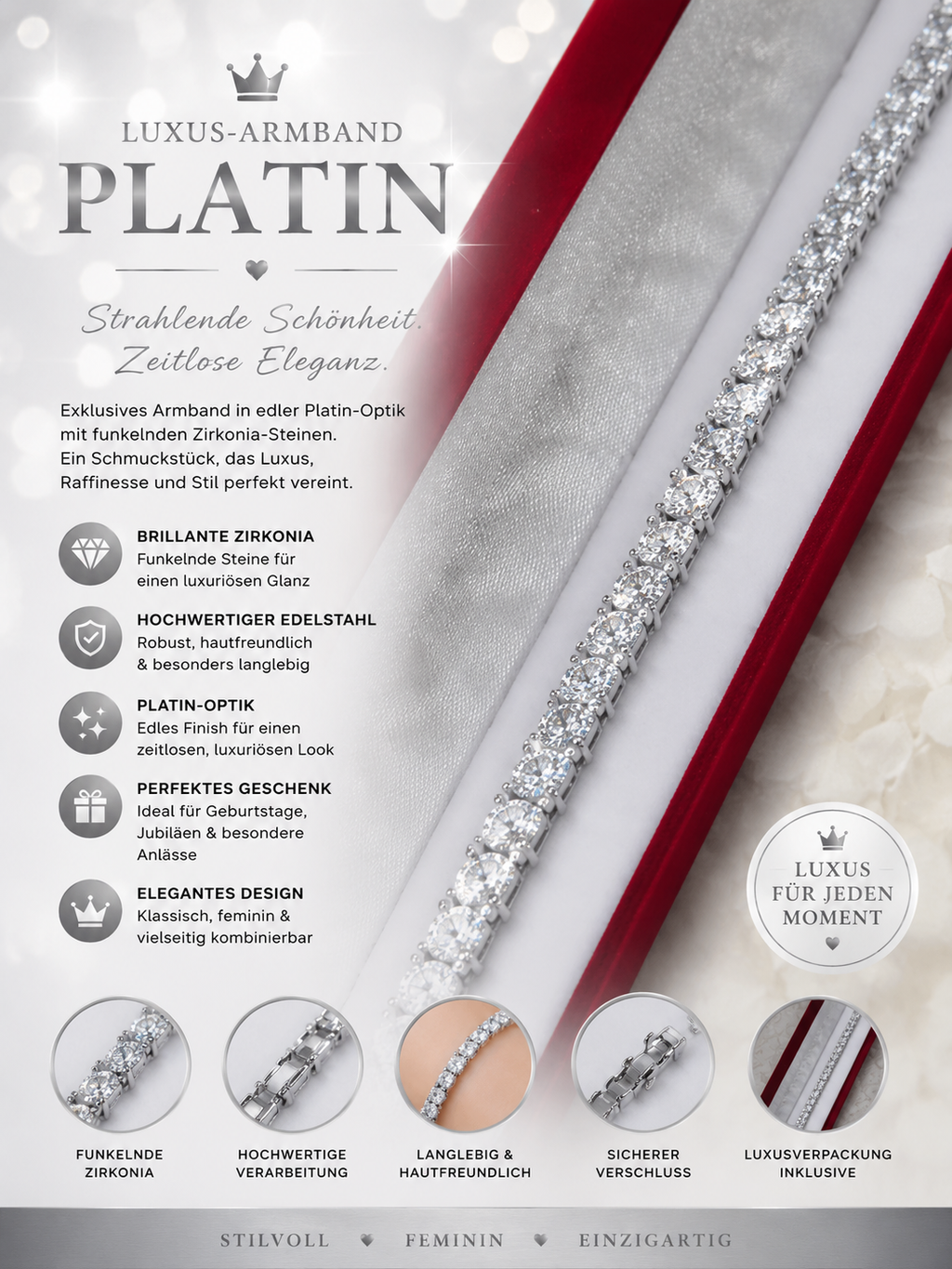💎 Platinum Sparkle – Luxus Tennis-Armband mit funkelnden Zirkonia ✨