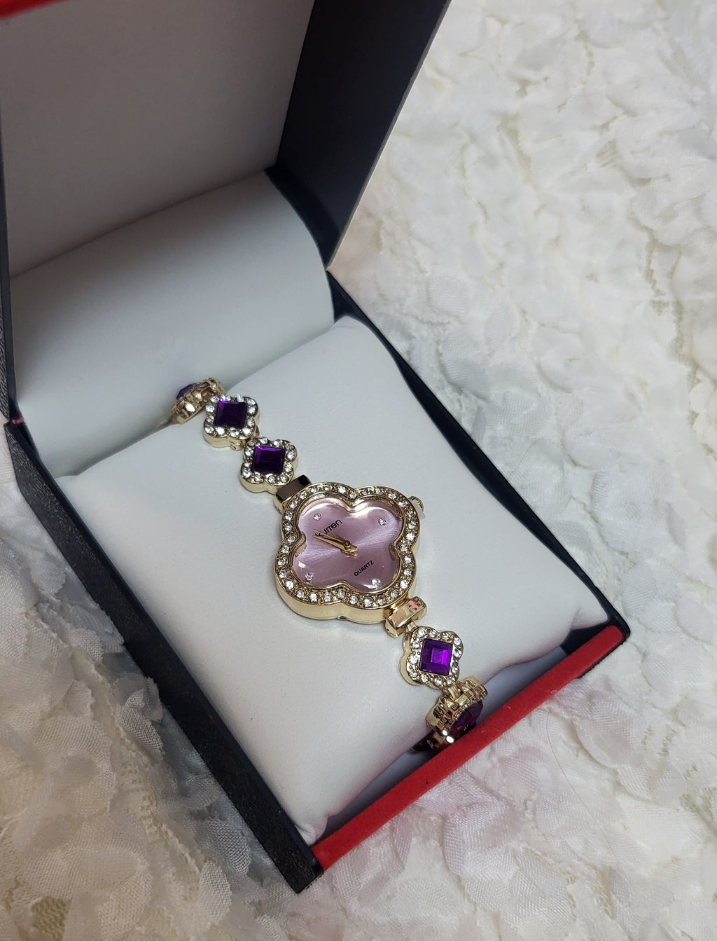 👑 Luxus Damenuhr „Amethyst Blossom“ – Gold & Violett 👑