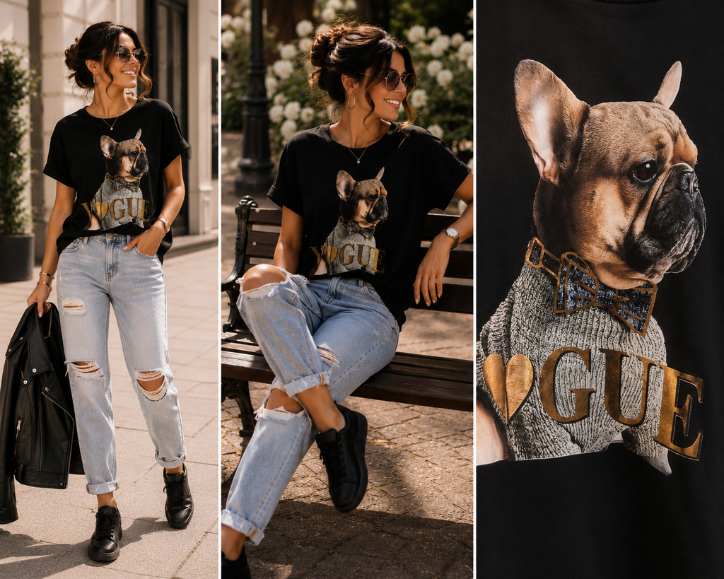 Infini Fashion – Vogue Bulldog T-Shirt 🖤🐶✨