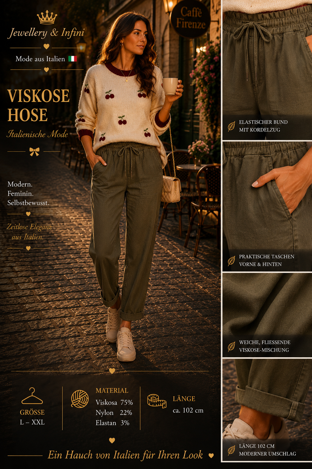 ITALIENISCHE HOSE – KHAKI ELEGANZITALIENISCHE HOSE – KHAKI ELEGANZ