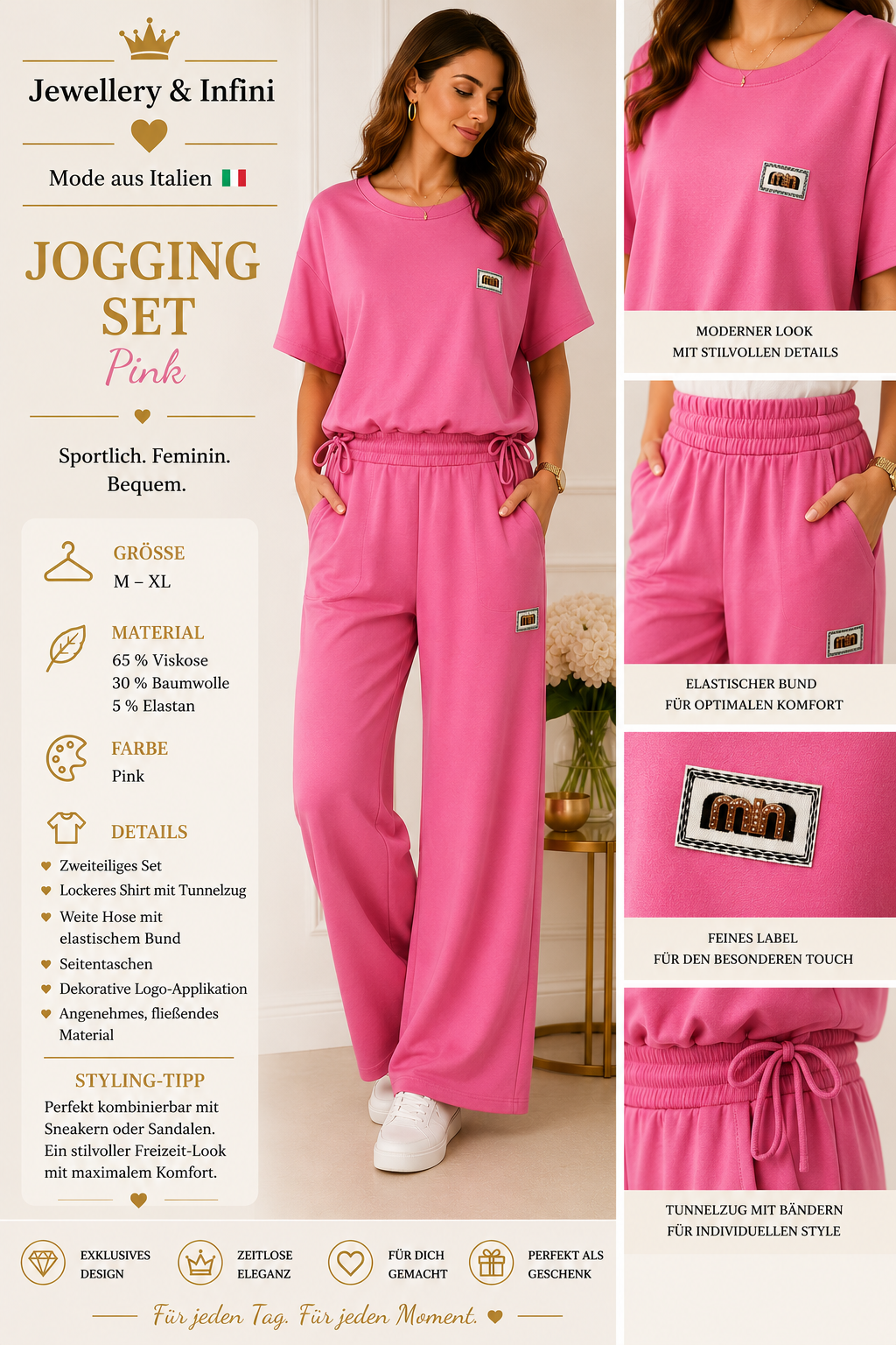 Jogging Set Pink
Sportlich. Feminin. Bequem.