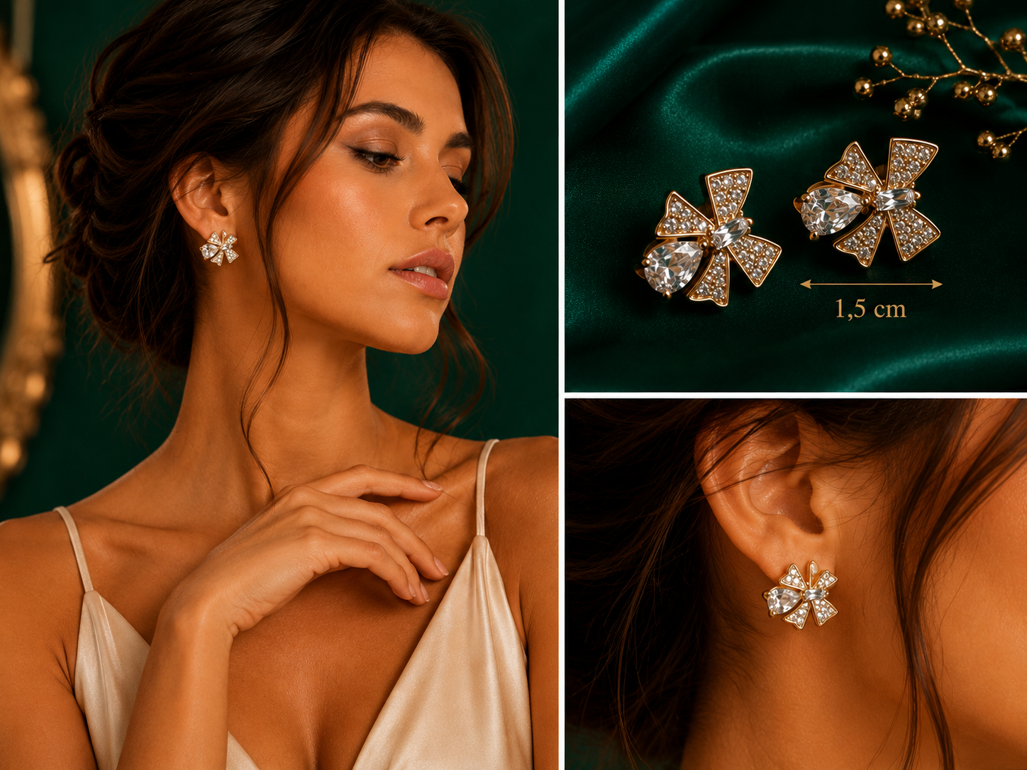 Elegante Schleifen-Ohrstecker mit funkelnden Zirkonia – 18K Gold ✨