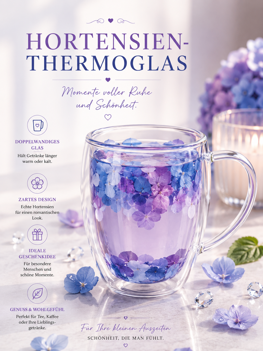 💜 Hortensien-Thermoglas Lavendelzauber 💜