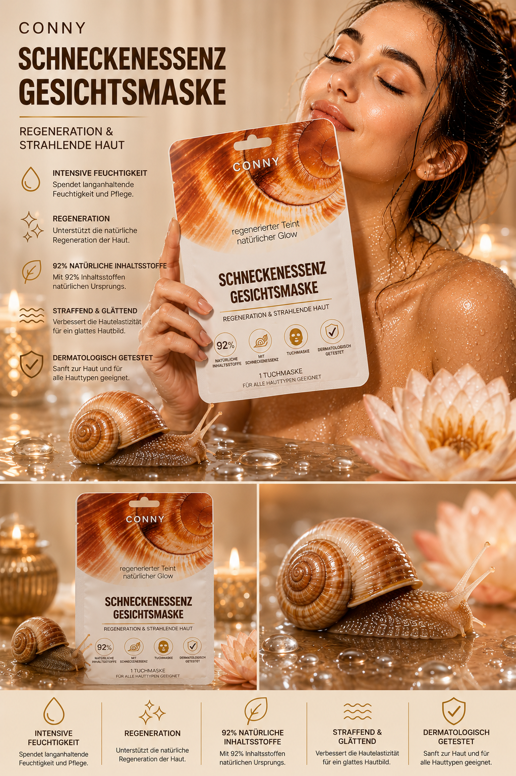 💛 Premium Schneckenessenz Gesichtsmaske – Regeneration & Strahlende Haut