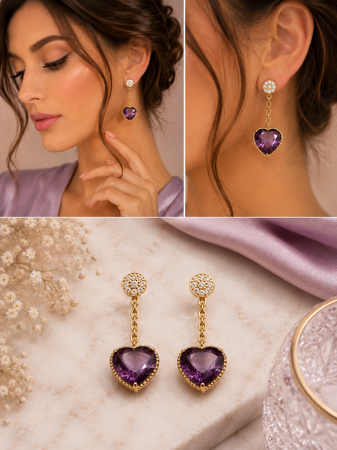 Amethyst Farbe Heart – Elegante Ohrstecker 💜