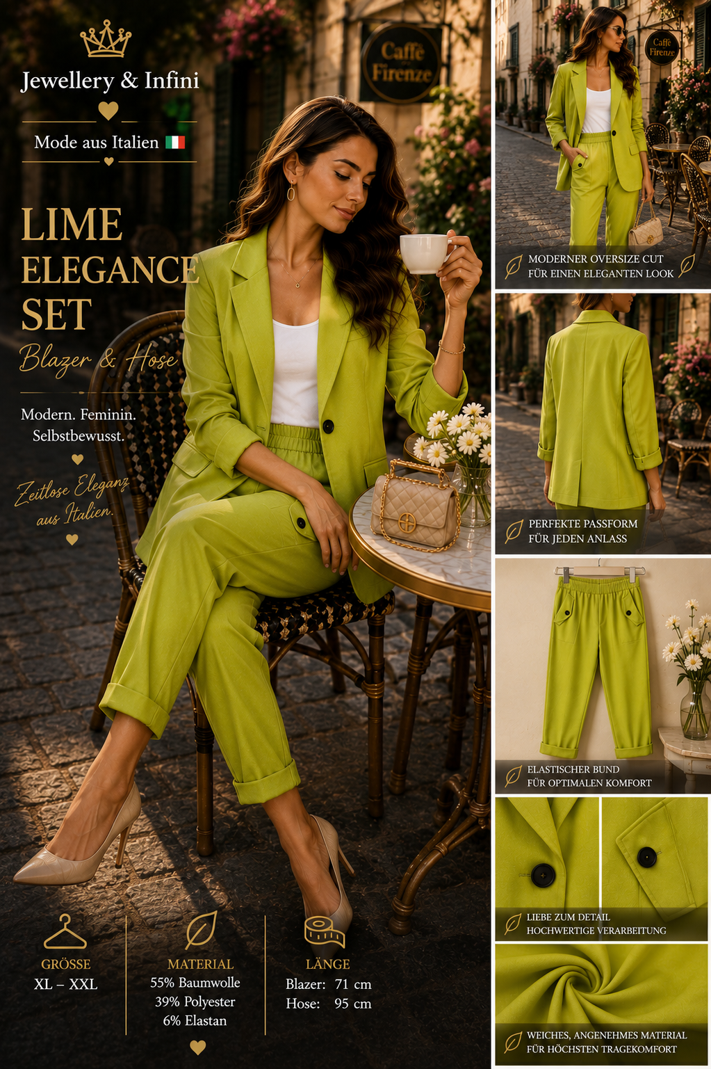Lime Elegance Set – Blazer & Hose | XL–XXL | Made in Italy