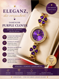 💜✨ Luxus Damenuhr mit violetten Kleeblatt-Details und Zirkonia ✨💜