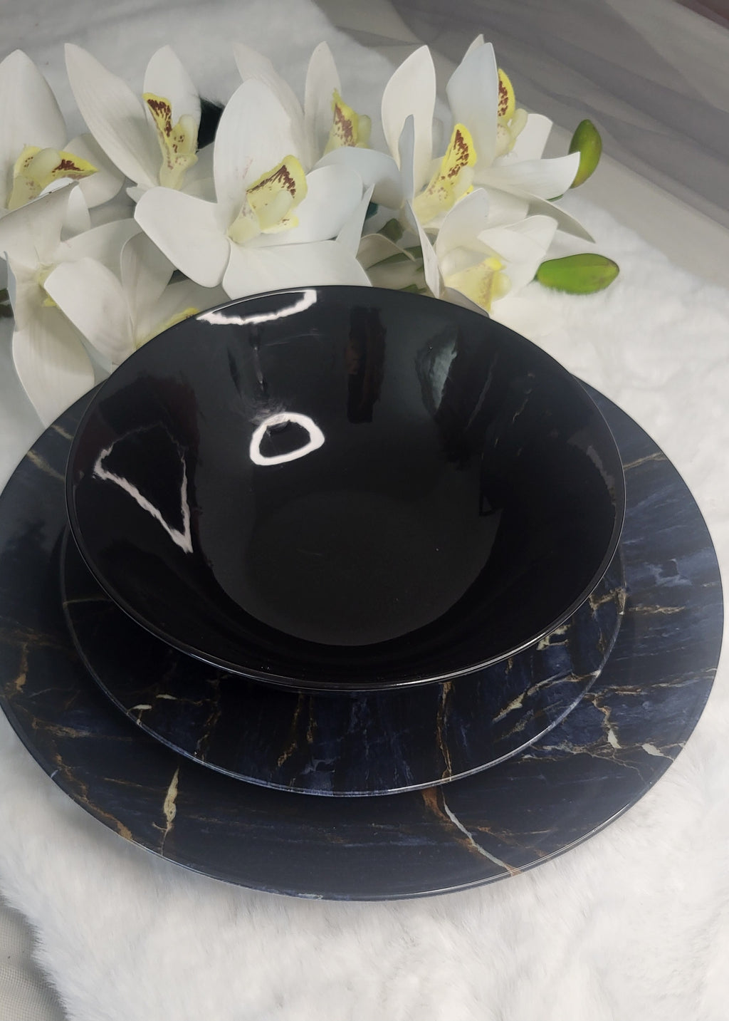 🖤 Dessertset Black Marble – 3-teilig