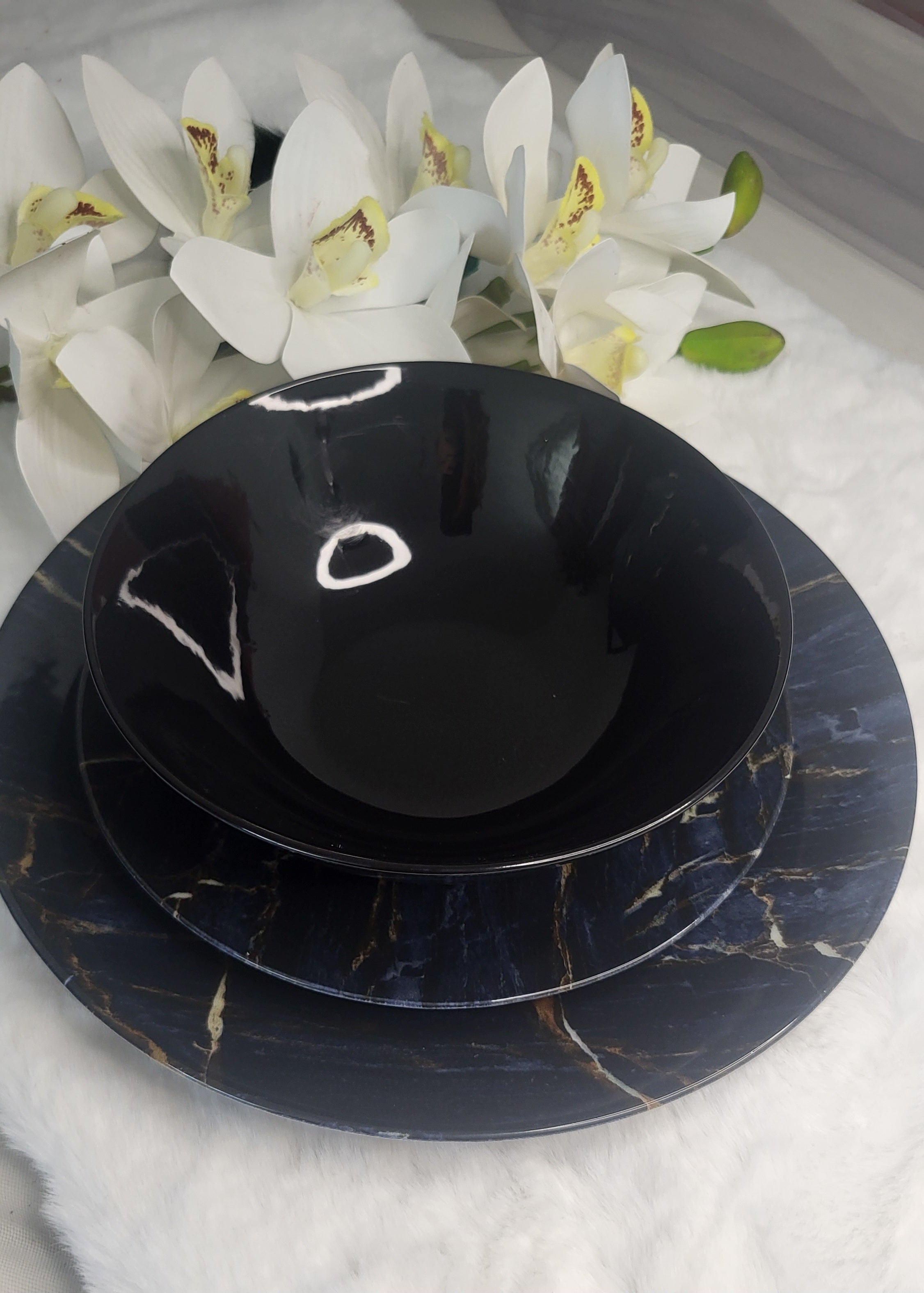 🖤 Dessertset Black Marble – 3-teilig
