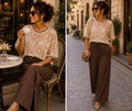 ✨ Elegante Netzbluse mit goldener Blumenstickerei – Made in Italy 🇮🇹