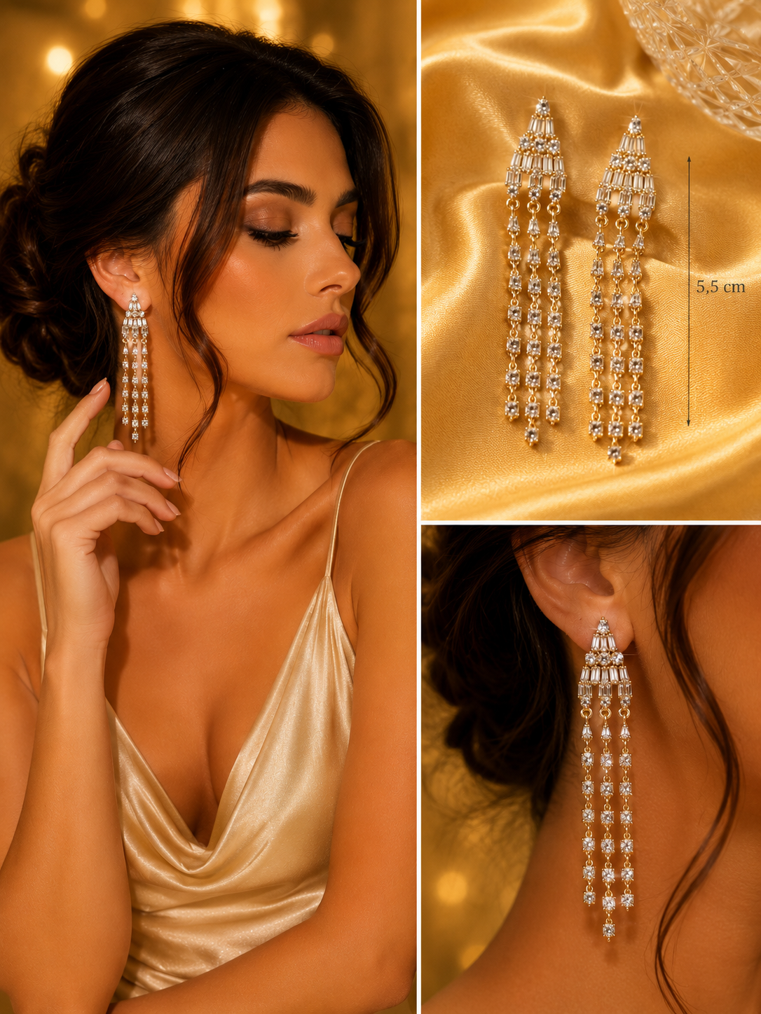 Elegante Kristall-Kaskaden Ohrringe – 18K vergoldet | 5,5 cm ✨💎