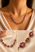 Raspberry Glow – Elegante Halskette mit Kristallsteinen