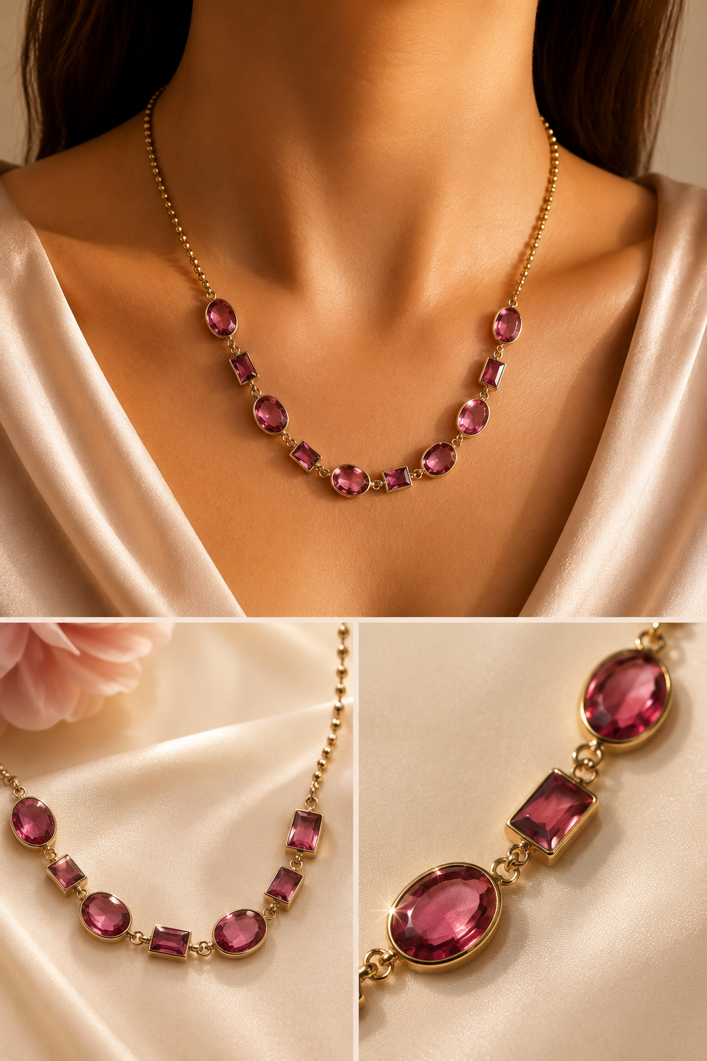 Raspberry Glow – Elegante Halskette mit Kristallsteinen
