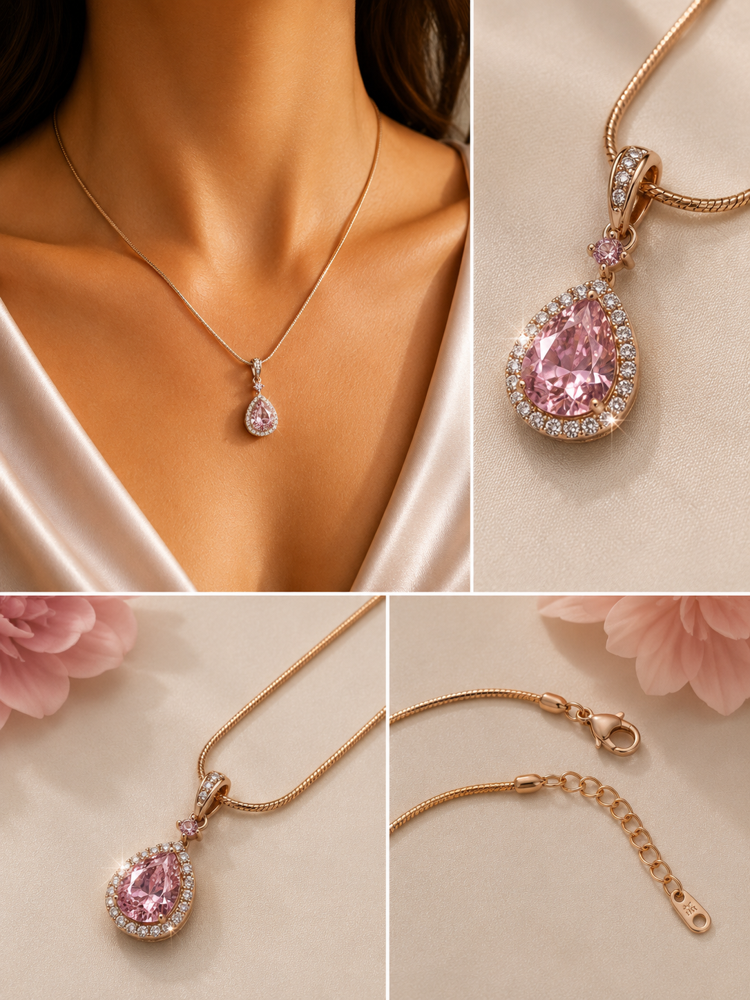 Rosé Crystal Glow – Halskette