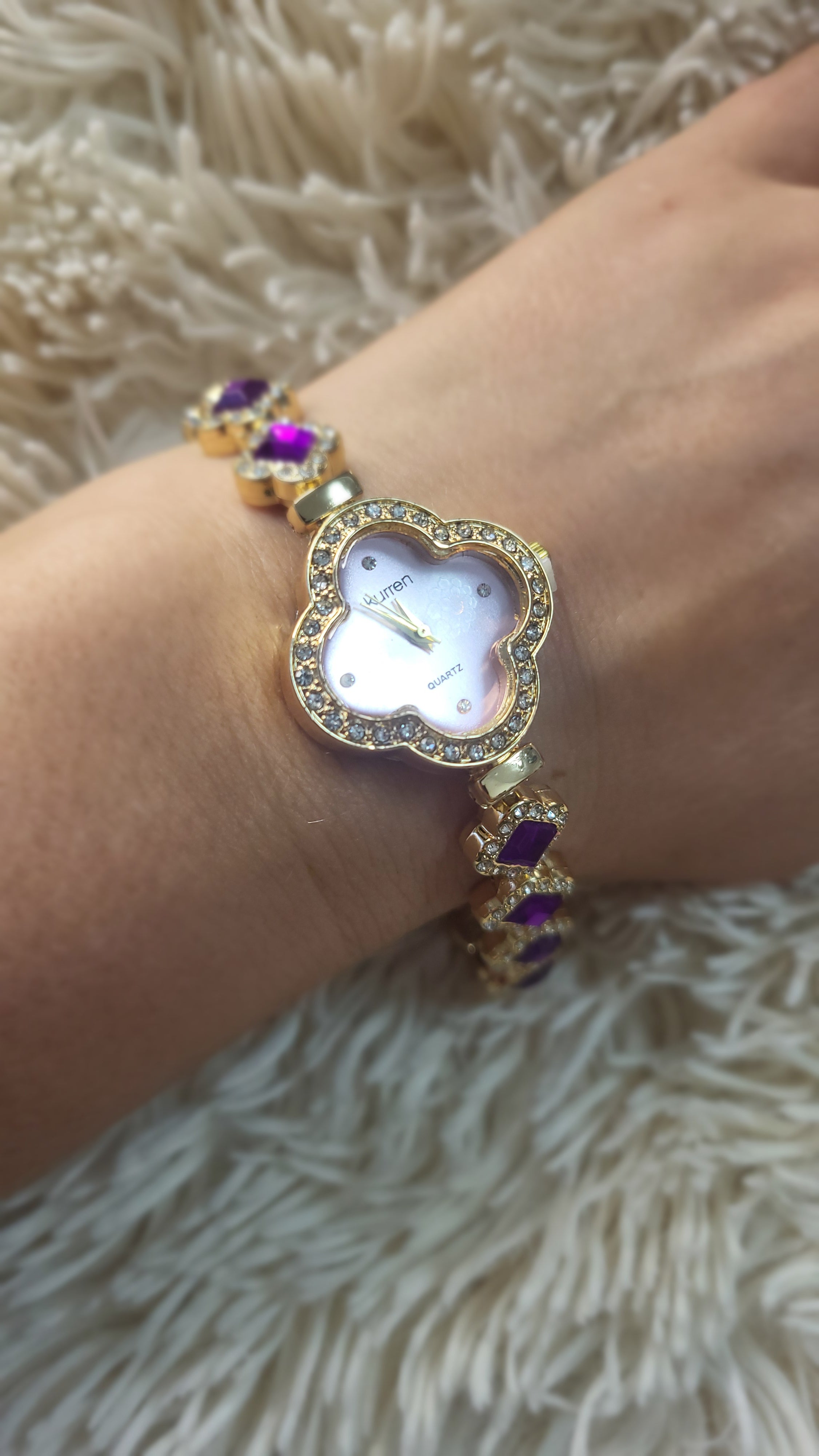 👑 Luxus Damenuhr „Amethyst Blossom“ – Gold & Violett 👑