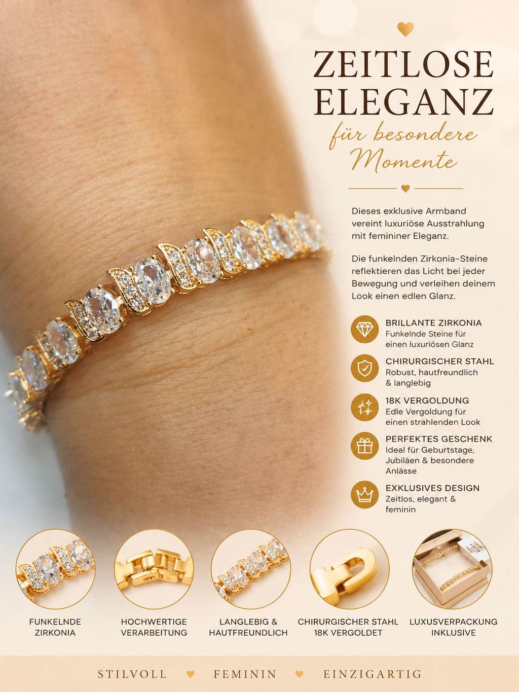 👑 Luxus-Armband „Royal Crystal“ – Funkelnde Zirkonia & 18K Vergoldung