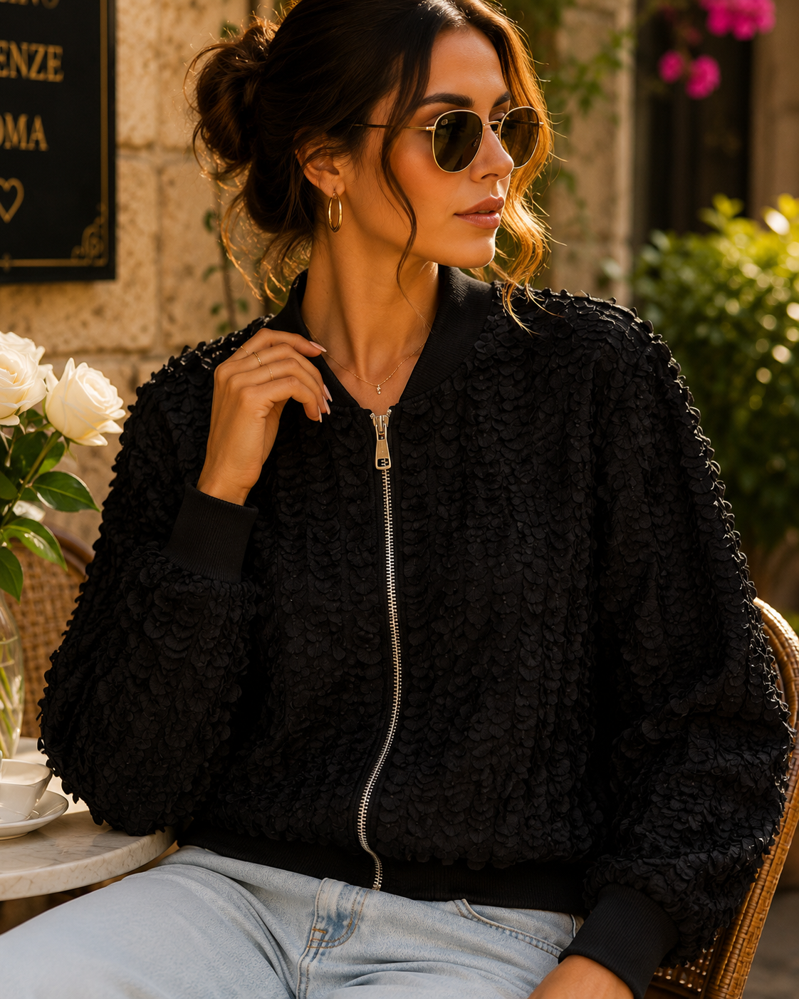 Elegante 3D-Bomberjacke – Schwarz | Made in Italy 🇮🇹 ✨