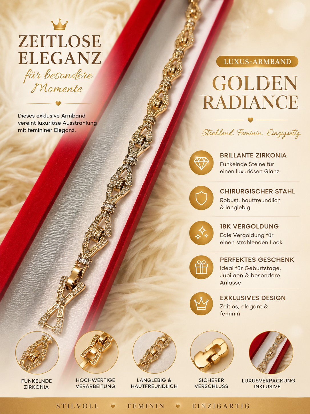 ✨ Luxus Armband „Golden Majesty“ – 18K Vergoldet & Zirkonia ✨