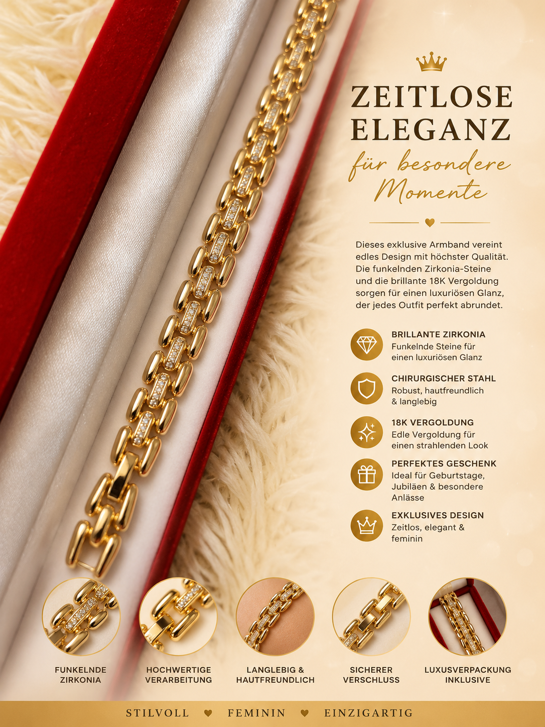 💎 Zeitloses Luxus-Armband – Gold & Funkelnde Zirkonia