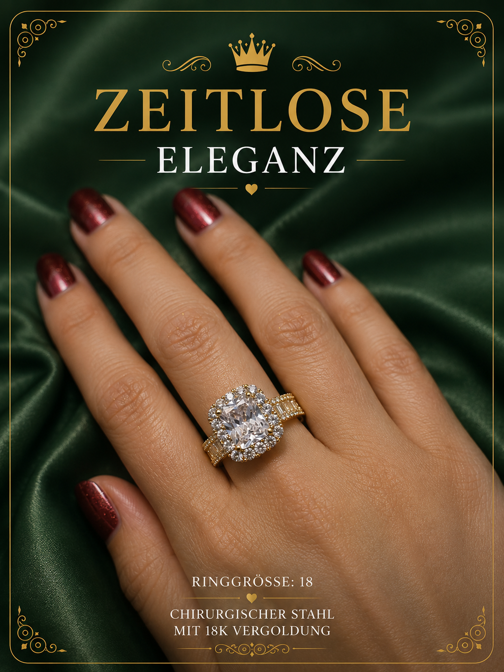 💚 ZEITLOSE ELEGANZ 💍 Ringgröße: 18 ✨ Chirurgischer Stahl mit 18K Vergoldung