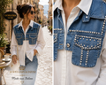 ✨ Elegante Baumwollbluse mit Denim-Weste und Strassdetails