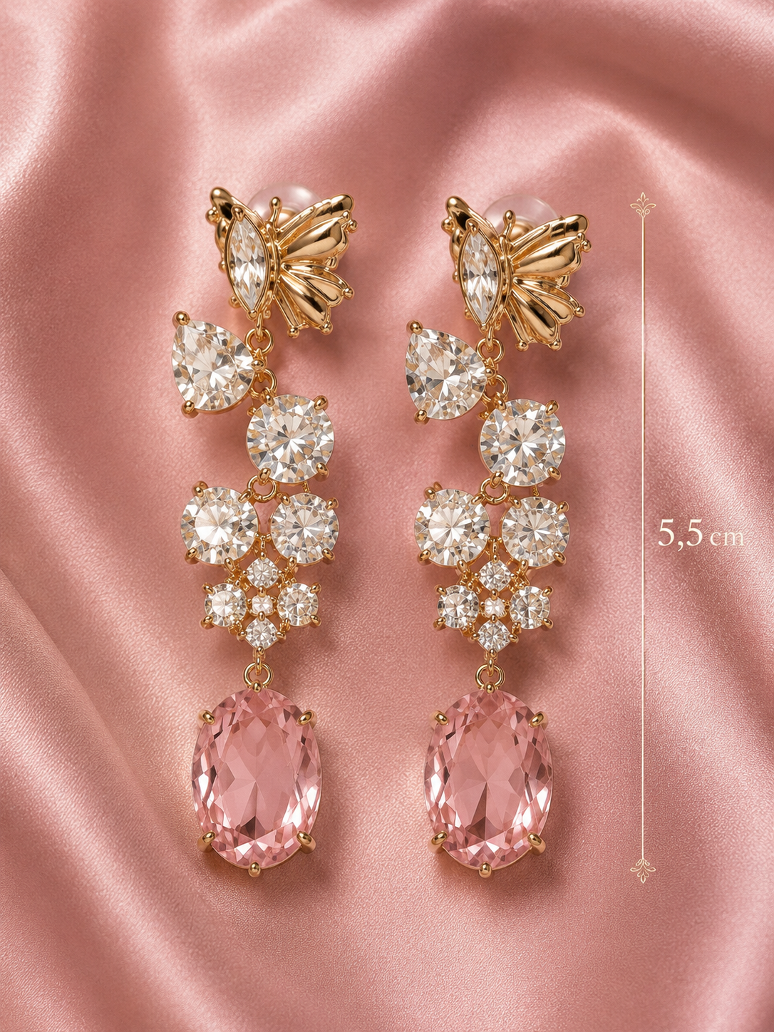 Schmetterling Ohrringe mit Zirkonia & rosa Stein